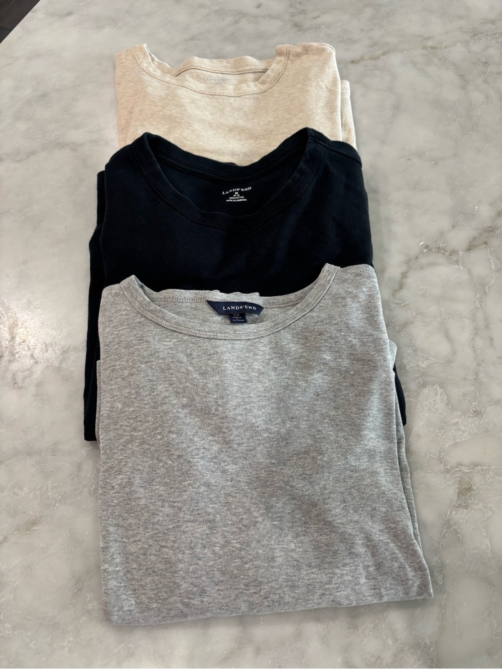 Lands' End Women's Cotton Long Sleeve Tees - Gray, Black, Cream